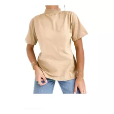 Blusa Feminina Estilosa T-shirt Gola Alta Nude - 100%algodão
