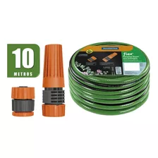 Mangueira 4 Camadas 10m Pvc + Engates Rápidos Tramontina Cor Preto/verde