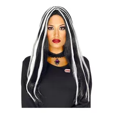 Peluca Bruja Morticia Negro Blanco Disfraz Halloween - Cc