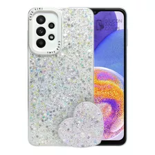 Carcasa Para Samsung A32 4g Glitter Brillo Con Pop Socket