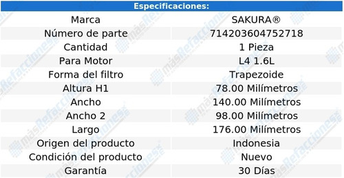 Filtro Para Aire Nissan Platina L4 1.6l 02-09 Sakura Foto 2