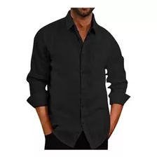 Camisa De Manga Casual Con Cuello Algodón Y Lino Hombre 2023