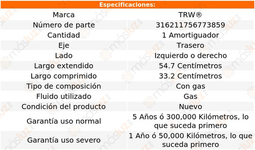 1- Amortiguador Gas Trasero Izq/der Dodge Lancer 85/89 Trw Foto 2