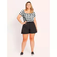 Cropped Blusa Feminina Plus Size Viscose Xadrez Verão