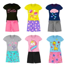 Kit 8 Peças Roupa Infantil Menina 4 Camisas +4 Shorts Barato