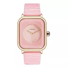 Relógio Feminino Retangular Pulseira Couro 43mm Rosa