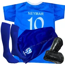 Conjunto Completo Futebol Meião Caneleira Uniforme Infantil