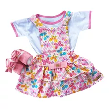 Vestido Bebê Jardineira Infantil Menina Kit 3 Pçs Luxo