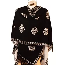 Poncho Tejido Para Caballero, Negro, Grecas, Sin Mangas 