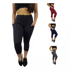 Kit 03 Legging Capri Corsário Academia Com Bolso Lateral