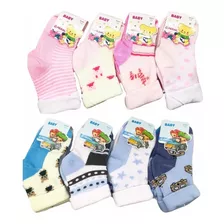 Pack 12 Calcetines Para Bebé Algodón Diseño Animan Y Liso