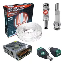 Kit Instalação 4 Câmeras Segurança Cabo + Conectores + Fonte