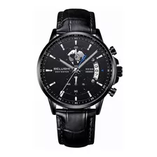 Reloj Hombre Lujo Cuarzo Cuero Genuino Luminoso Impermeable