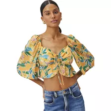 Blusa Cropped Lança Perfume Floral V23 Laranja Feminino