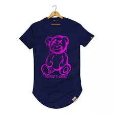 Camiseta Longline Blusa Alongada Urso Pintee Pink 