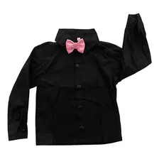 Camisa Preta Com Gravata Rosa Infantil