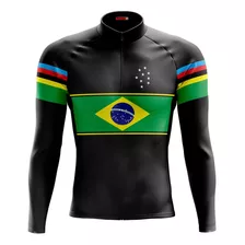 Camisa Ciclista Masculina Bike Manga Longa Brasil Uci