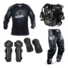 Calça Camisa Joelheira Cotoveleira Colete Motocross Trilha