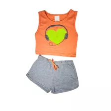 Conjunto Menina Juvenil Cropped Regata E Short Moletinho Dia