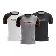 Kit 3 Camisetas Brk Motociclismo Suzuki Com Fpu 50+