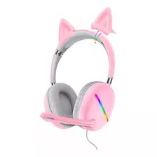 Diadema Gamer Con Orejas Moviles Akz | Livianos | Rgb | Rosa