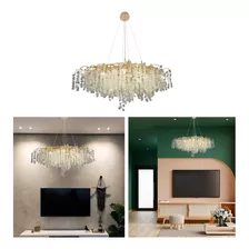 Lustre Pendente Luminária Cristal Luxuoso Moderno E14x12 Cor Dourado 110v/220v