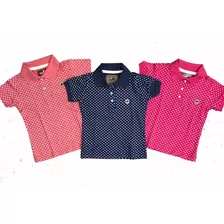 Kit Polos Infantil Feminina (azul, Coral E Rosa) Dágora