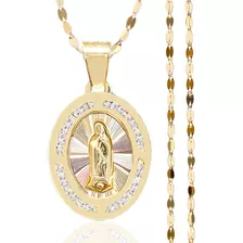 Medalla Virgen Guadalupe Con Cadena De Oro 10k Italia 50cm