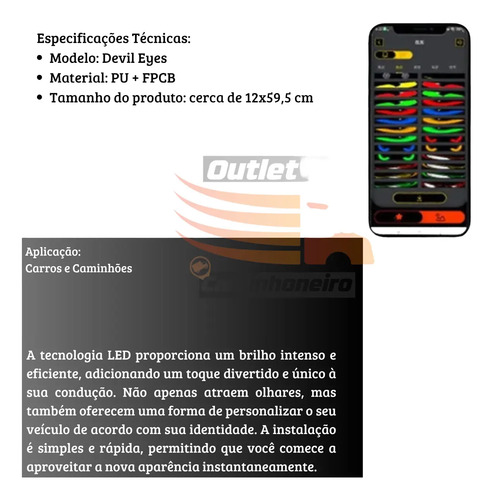 Kit Com 2 Led De Olhos Animados 12x59,5 Cm Devil Eyes — foto 2
