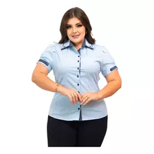 Camisa Manga Curta Detalhe Na Gola Plus Size 