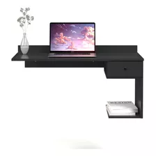 Mesa Escrivaninha De Notebook Suspensa Parede Com Prateleira Cor Preto