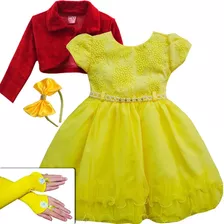 Vestido Infantil Festa Luxo Amarelo Tema Bela Abelhinha Luxo