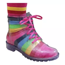 Coturno Transparente Bota Infantil + Meia Feminino Cano Alto