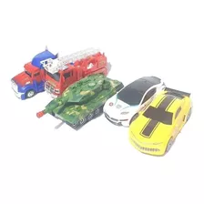 Kit 5 Carrinhos Bate E Volta Vira Robô Luz Som Transformers