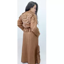 Vestido Conjunto De Pano De Saco Saia/blusa Mangas Longas