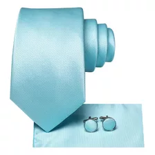 B3703 Seda | Corbata Pañuelo Mancuernillas | Azul Tiffany