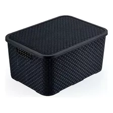 Caixa Organizadora Rattan 15l Cesto Organizador Ratan - Bra Cor Preto