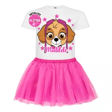 Disfraz Vestido Skye Paw Patrol Personalizado Polera + Tutú Niñas Detalles Glitter