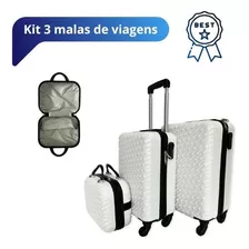 Conjunto De Malas De Viagem Branca Com Rodinha De Bordo Com Frasqueira Kit De 3 Malas De Viagem