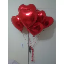 Balão De Coração Metalizado 45cm Kit C/ 05 Unidades Vazios