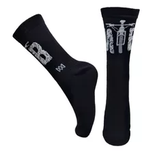 Meia Ciclismo Masculina Preta Mtb Semi-compressiva