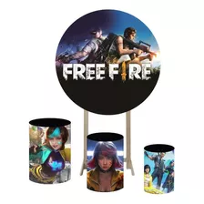  Painel Redondo Sublimado + Trio Capa Cilindros - Free Fire