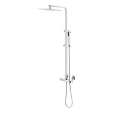 Ducha Quadrada De Coluna Com Chuveirinho 25cm Inox Cromado