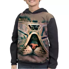  Casaco Moletom Infantil Camiseta Gato De Óculos Felino