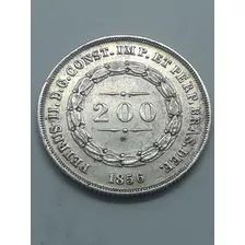 Moeda De Prata 200 Reis 1856 Espinhos Sob
