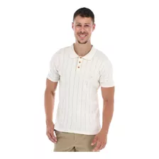 Playera Polo Hombre Tejida Porto Blanco Manga Corta Rayada