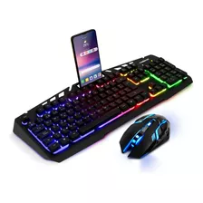 Redlemon Mouse Y Teclado Gamer Alámbrico Usb Con Luz Led Para Pc Gaming, Teclado Semi Mecánico Con Soporte Para Celular, Mouse Gamer 4 Niveles De Dpi, Kit Gamer Plug & Play Compatible Con Windows