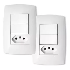 2 Cj Interruptor Duplo Simples + Tomada 20a Branco Home Blux