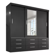 Guarda Roupa Casal Capri 3 Portas Correr 9 Gav C/ Espelho Cor Onix