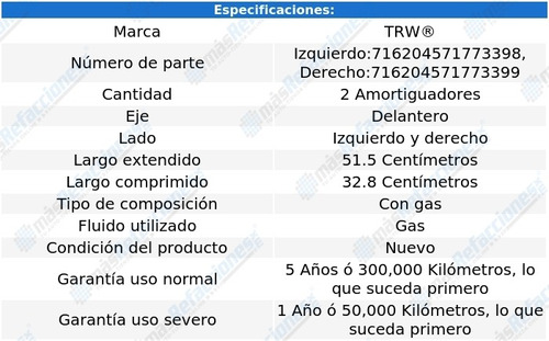 Par Amortiguadores Gas Delanteros Peugeot 308 09-14 Trw Foto 2